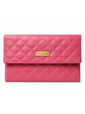 Marc Jacobs Eugenie Pink Quilted Leather Foldover Envelope Clutch Bag